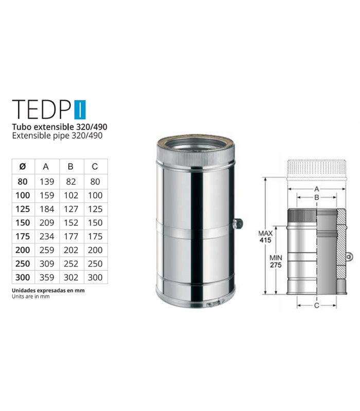 Tubo Chimenea Inoxidable Extensible Bofill Doble Pared Aislada Aisi