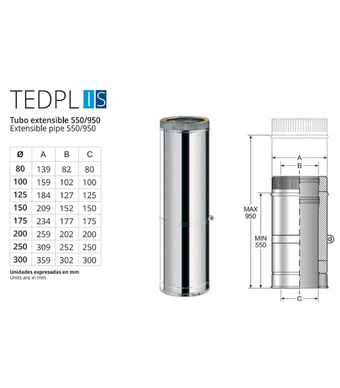 Tubo Chimenea Inoxidable Extensible Bofill Doble Pared Aislada Aisi