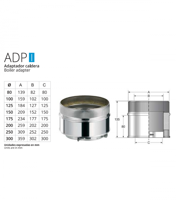 Adaptador A Caldera De 125mm Para Chimenea Inoxidable BOFILL Doble