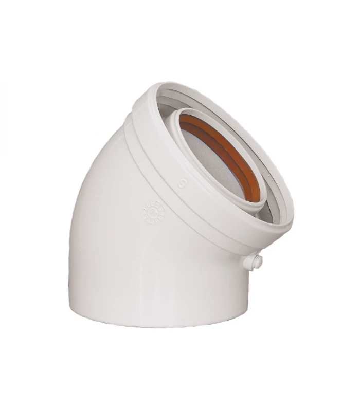 Codo a 45º Macho - Hembra PRACTIC de 60/100mm para Chimenea Estanca Coaxial de Aluminio