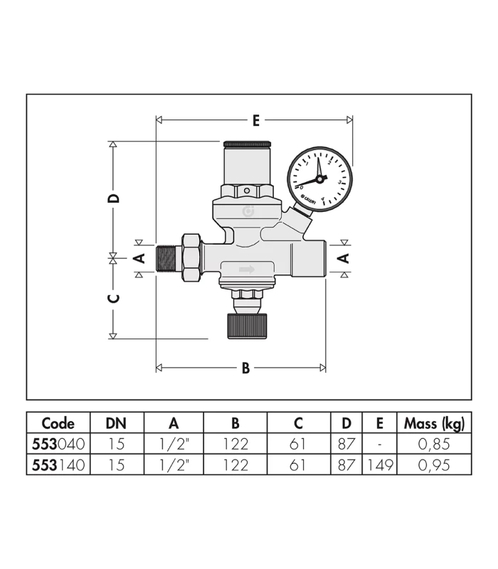 Grupo de llenado automático CALEFFI de 1/2" con grifo, filtro y válvula antirretorno 553040