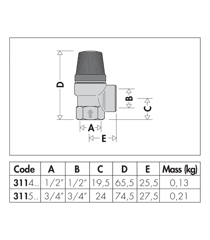 Válvula de seguridad convencional CALEFFI 3bar Calefacción Serie 311