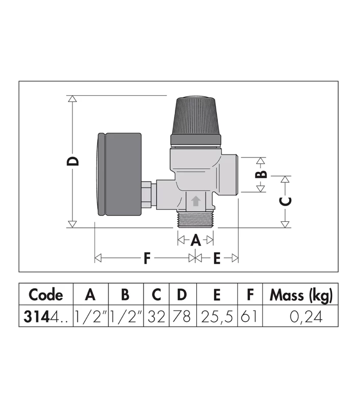 Válvula de seguridad CALEFFI 3bar Macho 1/2" Calefacción 314432