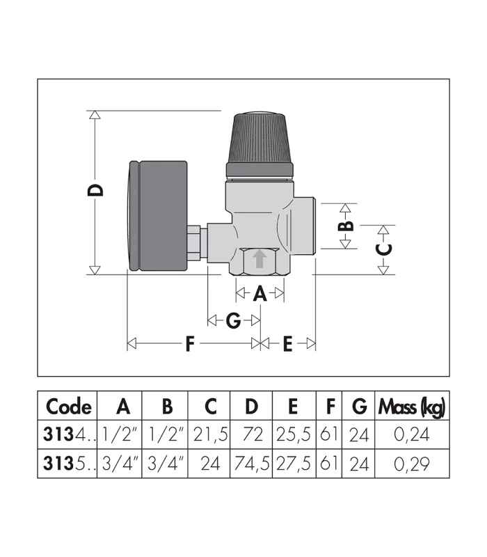 Válvula de seguridad CALEFFI 3bar Hembra 1/2" Calefacción 313432