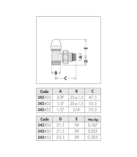 Detentor para Radiador CALEFFI con conexiones en Escuadra 342302 de 3/8" Detentor para Radiador CALEFFI con conexiones en Escuadra 342302 de 3/8"