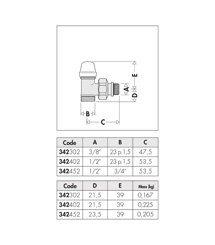 Detentor para Radiador CALEFFI con conexiones en Escuadra 342302 de 3/8"