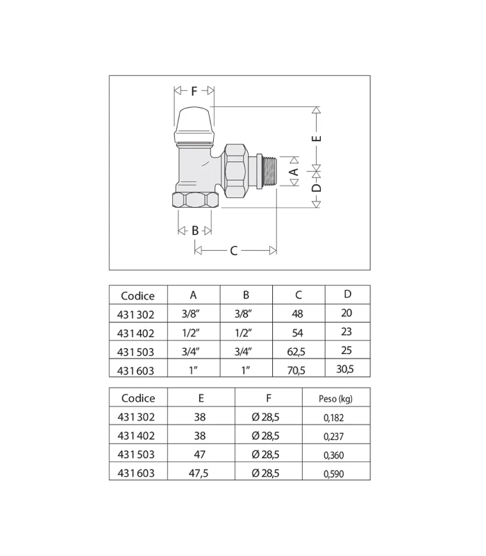 Detentor para Radiador CALEFFI con conexiones en Escuadra 431402 para Tubo de Hierro