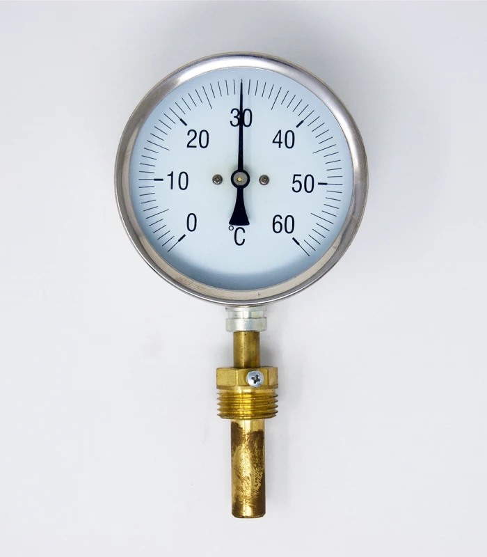 Termómetro Vertical con vaina de 1/2" y 45mm con cuerpo de 80mm metálico de 0-60ºC