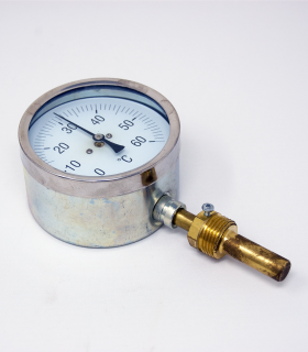Termómetro Vertical con vaina de 1/2" y 45mm con cuerpo de 80mm metálico de 0-60ºC Termómetro Vertical con vaina de 1/2" y 45mm con cuerpo de 80mm metálico de 0-60ºC