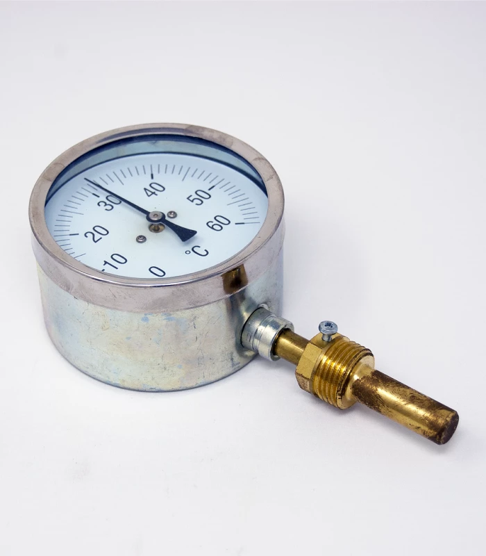 Termómetro Vertical con vaina de 1/2" y 45mm con cuerpo de 80mm metálico de 0-60ºC