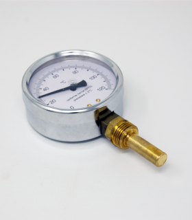 Termómetro Vertical con vaina de 1/2" y 45mm con cuerpo de 80mm metálico de 0-120ºC Termómetro Vertical con vaina de 1/2" y 45mm con cuerpo de 80mm metálico de 0-120ºC