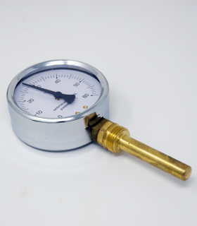 Termómetro Vertical con vaina de 1/2" y 70mm con cuerpo de 80mm metálico de 0-60ºC Termómetro Vertical con vaina de 1/2" y 70mm con cuerpo de 80mm metálico de 0-60ºC