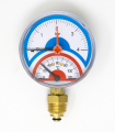 Termomanómetro de Ø80mm y conexión Radial de 1 / 2". Medición de 0-4 bar y 0-120°C