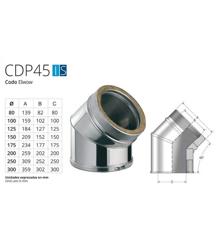 Codo a 45º de Chimenea inoxidable BOFILL Doble Pared Aislada AiSi-304