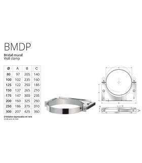 Brida Mural para Chimenea inoxidable BOFILL Doble Pared Aislada AiSi-304 Brida Mural para Chimenea inoxidable BOFILL Doble Pared Aislada AiSi-304
