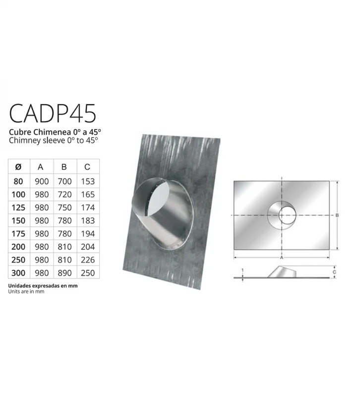 Salida de Techo con CubreAguas de 150mm para Chimenea inoxidable BOFILL Doble Pared Aislada AiSi-304
