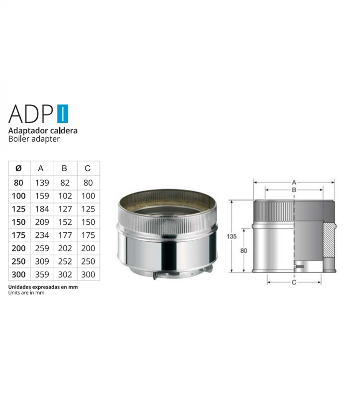 Adaptador de 125mm para Chimenea inoxidable BOFILL Doble Pared Aislada AiSi-304
