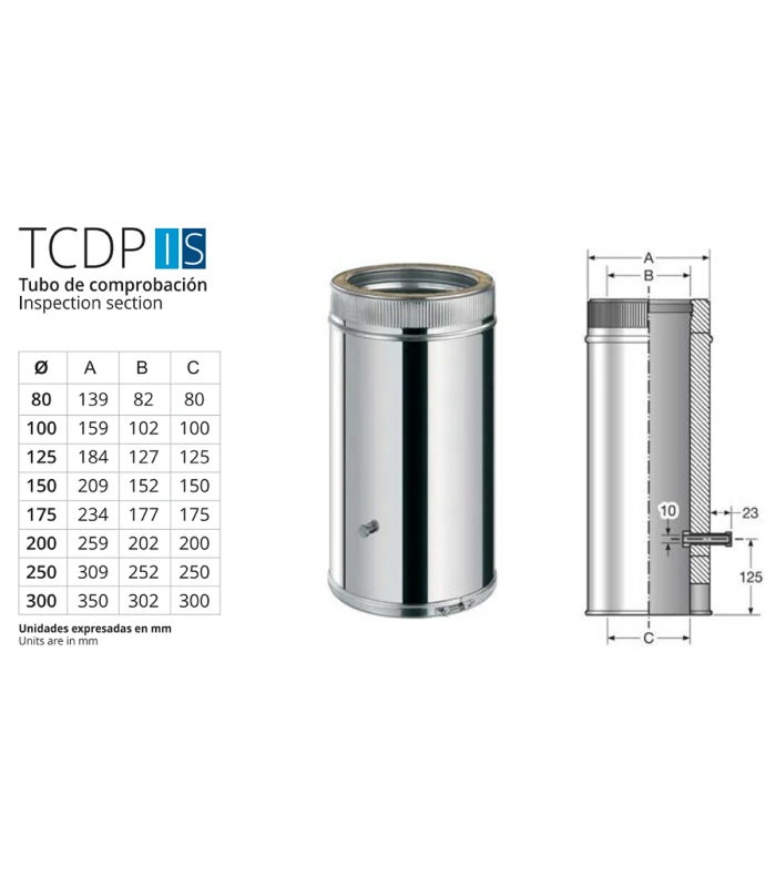 Módulo Comprobación de 125mm para Chimenea inoxidable BOFILL Doble Pared Aislada AiSi-304