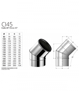 Codo a 45º para Chimenea inoxidable BOFILL Simple Pared AiSi-304