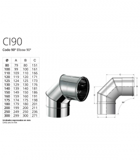 Codo a 90º para Chimenea inoxidable BOFILL Simple Pared AiSi-304