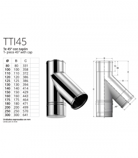 Te a 45º en "Y" con tapa para Chimenea inoxidable BOFILL Simple Pared AiSi-304 Te a 45º en "Y" con tapa para Chimenea inoxidable BOFILL Simple Pared AiSi-304