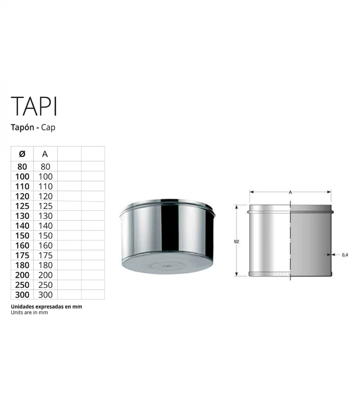 Tapón para Te de Chimenea inoxidable BOFILL Simple Pared AiSi-304