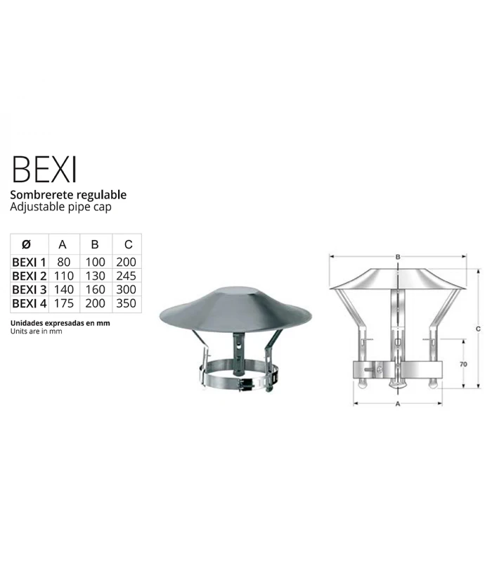 Sombrerete Regulable para Chimenea inoxidable BOFILL Simple Pared AiSi-304