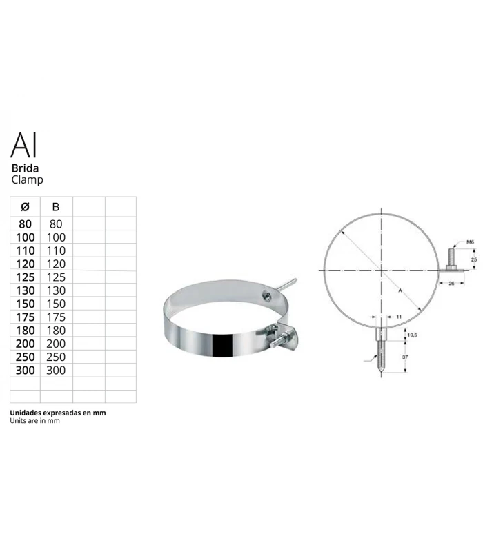 Brida Anclaje para Chimenea inoxidable BOFILL Simple Pared AiSi-304