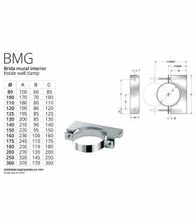 Brida Mural Interior para Chimenea inoxidable BOFILL Simple Pared AiSi-304 Brida Mural Interior para Chimenea inoxidable BOFILL Simple Pared AiSi-304