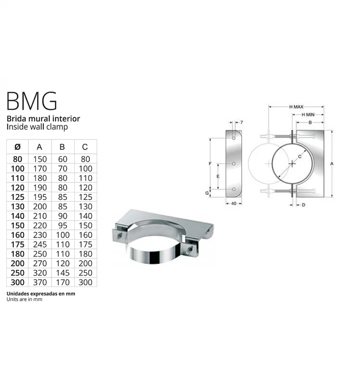 Brida Mural Interior para Chimenea inoxidable BOFILL Simple Pared AiSi-304
